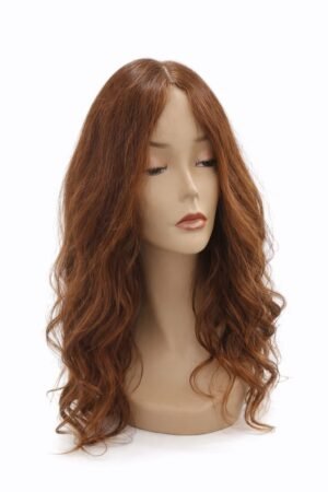 Long Wavy Auburn Copper Human Hair Wig – Centre Part – Natural Waves