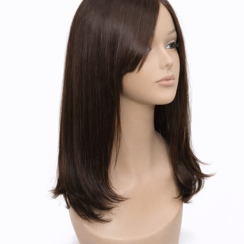 Medium Length Straight Dark Brown Human Hair Wig – Natural Side Part