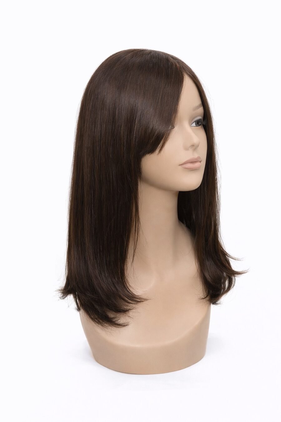 Medium Length Straight Dark Brown Human Hair Wig – Natural Side Part