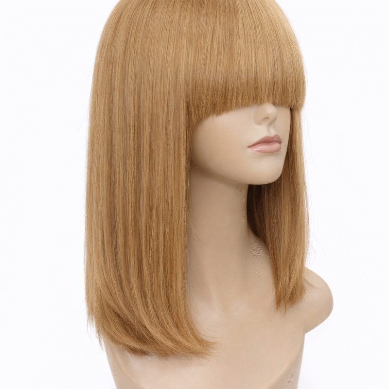 Luxury Straight Human Hair Wig with Full Fringe – Honey Blonde Bob