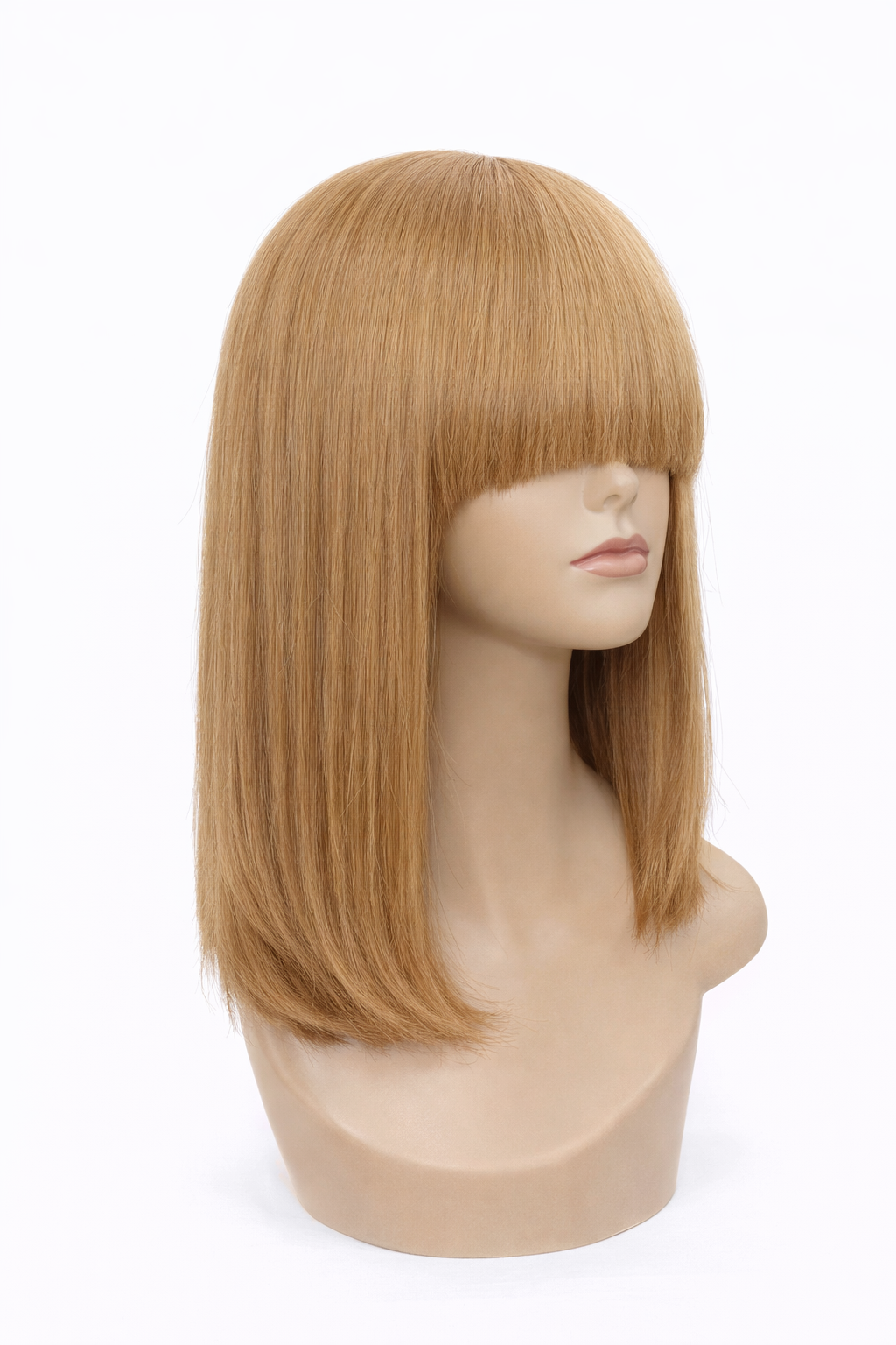 Luxury Straight Human Hair Wig with Full Fringe – Honey Blonde Bob