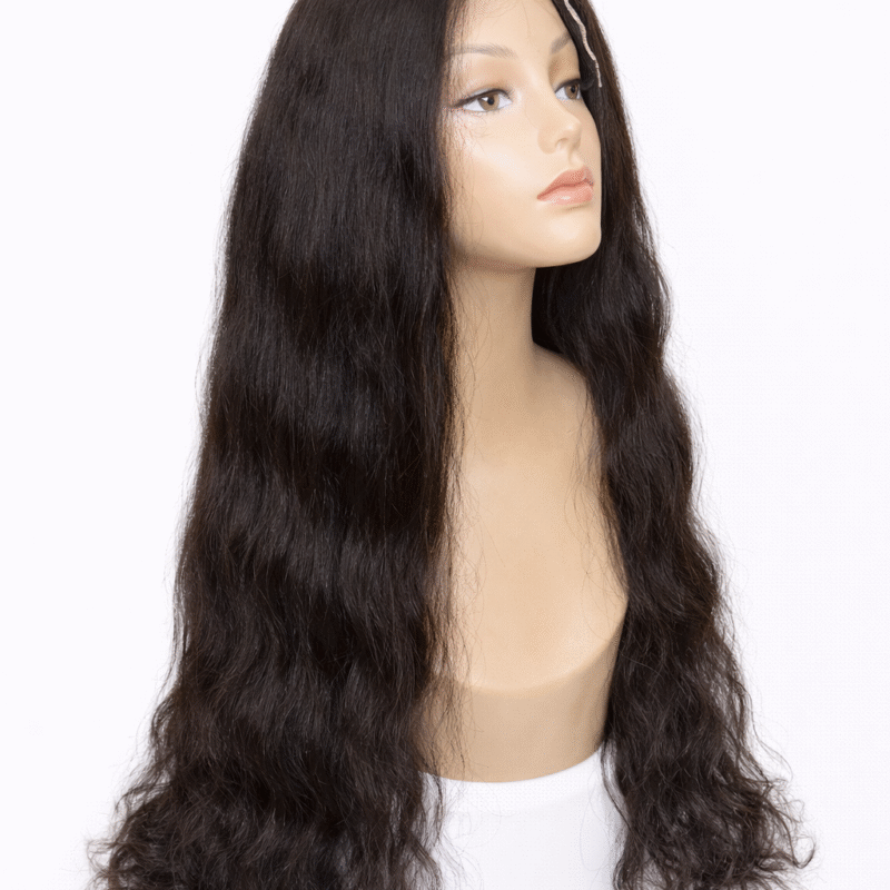 Natural Black Wavy Human Hair Lace Front Wig – Long Length